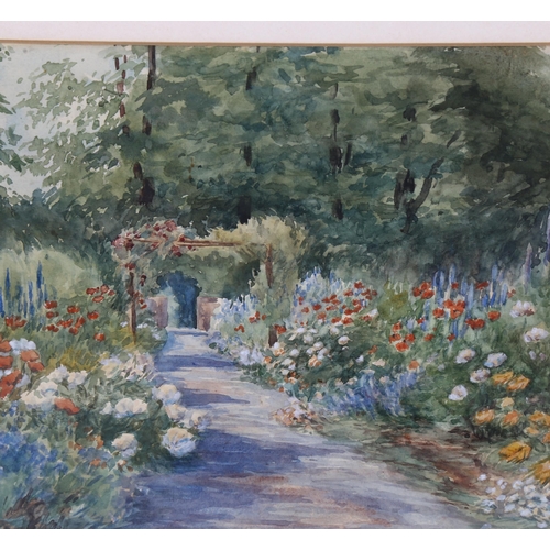 639 - George Frederick Nicholls, watercolour, flower gardens, signed, 23cm x 33cm, framed