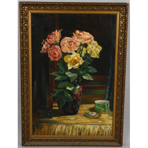 642 - Bloomsbury School, oil on canvas, still life, early to mid-20th century, signed with monogram DG, 61... 