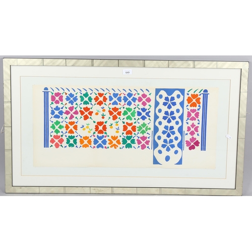 649 - Henri Matisse, cut-out lithograph, Decoration Fruits, as issued 3-page fold-out from Verve circa 195... 