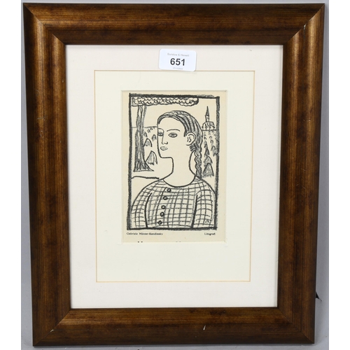 651 - Gabriele Munter-Kandinsky, lithograph, Scandinavian girl, Klingen issue circa 1916/17, image 15cm x ... 