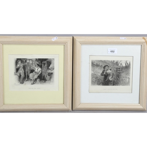 652 - William Bell Scott (1811 - 1890), 2 etchings, image 10cm x 16cm, framed