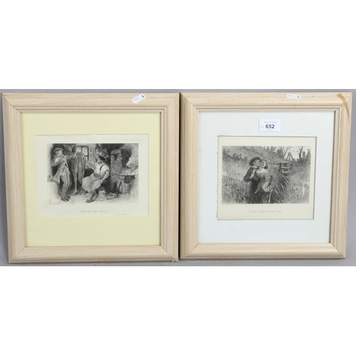 652 - William Bell Scott (1811 - 1890), 2 etchings, image 10cm x 16cm, framed