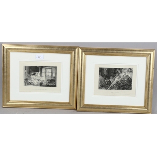 653 - William Bell Scott (1811 - 1890), 2 etchings, image 10cm x 16cm, framed