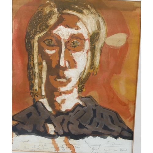 662 - F Thomas, mid-20th century oil on paper, head portrait, 36cm x 29cm, framed