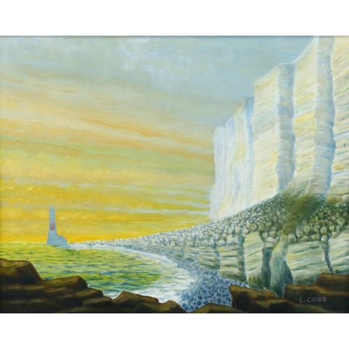 668 - S Cobb, oil on board, Beachy Head, 40cm x 50cm, framed