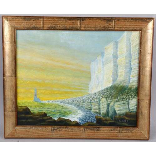 668 - S Cobb, oil on board, Beachy Head, 40cm x 50cm, framed