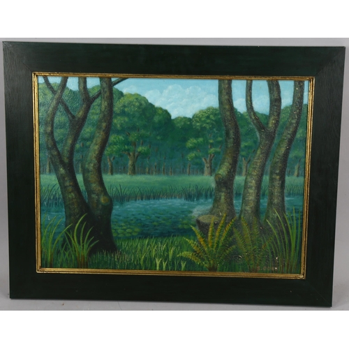 670 - S Cobb, oil on board, pond, 44cm x 60cm, framed