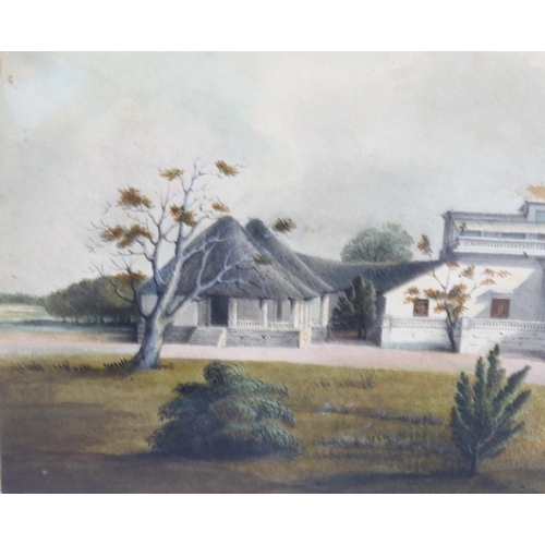 675 - 19th century British School, detailed watercolour of an Anglo-Indian house, unsigned, 13cm x 23cm, f... 