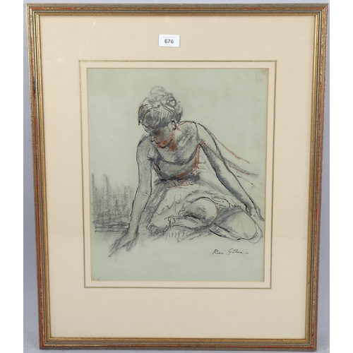 676 - Robin Craig Guthrie (1902 - 1971), pen and chalk study of a ballet dancer, signed, 42cm x 34cm, fram... 
