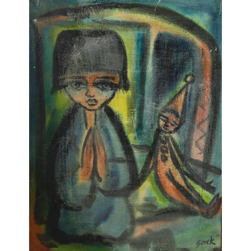 678 - A Sevek (1918 - 1994), oil on canvas, child with a toy, circa 1960, 59cm x 44cm, framed