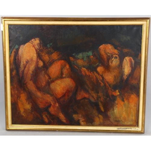 679 - 20th century European School, oil on canvas, a group of figures, indistinctly signed, dated 1964, 72... 