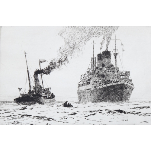 683 - Norman Wilkinson, etching, The London Pilot, signed in pencil, plate 15cm x 22cm, mounted