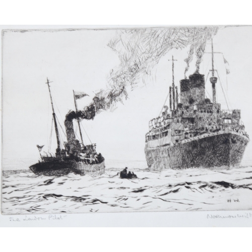 683 - Norman Wilkinson, etching, The London Pilot, signed in pencil, plate 15cm x 22cm, mounted