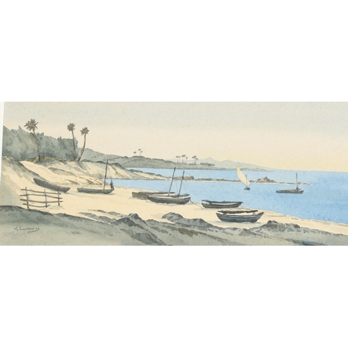 686 - George Monkhouse RBSA, watercolour, study of a beach near Bombay India, signed and dated 1969, 15cm ... 