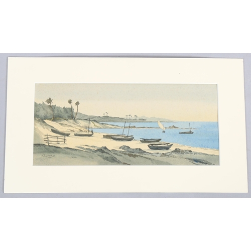 686 - George Monkhouse RBSA, watercolour, study of a beach near Bombay India, signed and dated 1969, 15cm ... 