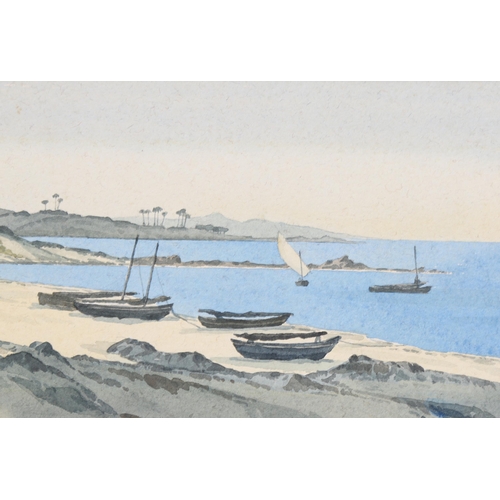 686 - George Monkhouse RBSA, watercolour, study of a beach near Bombay India, signed and dated 1969, 15cm ... 