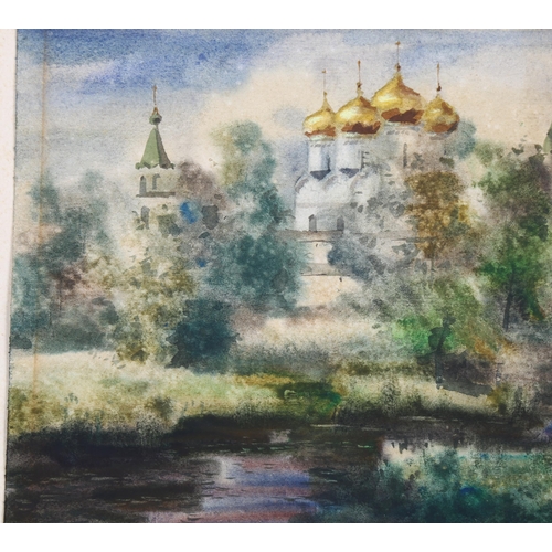 687 - Watercolour, study of a Sikh or Christian temple, signed with monogram dated 1897, image 20cm x 30cm... 