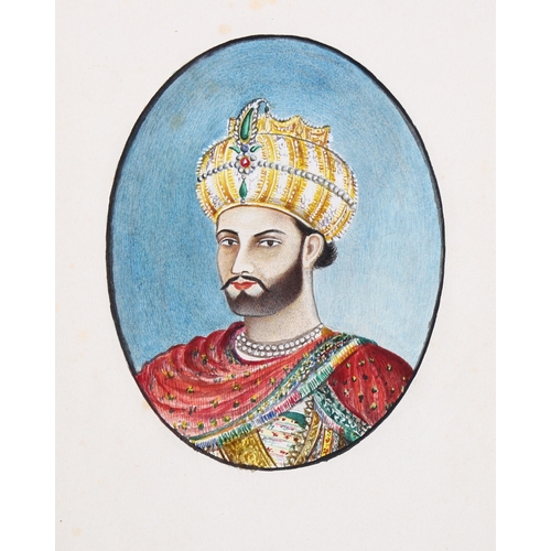 689 - 19th century Anglo-Indian School, portrait of an Indian Raja, annotations verso, image 11cm x 8.5cm,... 