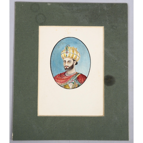 689 - 19th century Anglo-Indian School, portrait of an Indian Raja, annotations verso, image 11cm x 8.5cm,... 