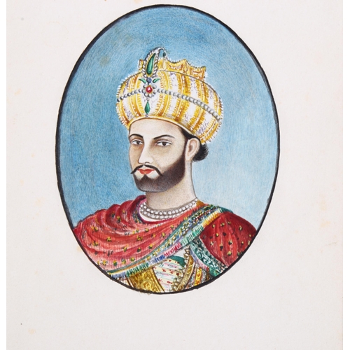 689 - 19th century Anglo-Indian School, portrait of an Indian Raja, annotations verso, image 11cm x 8.5cm,... 