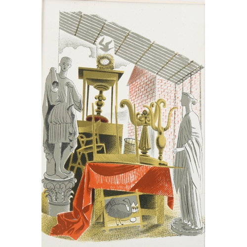 697 - Eric Ravilious, lithograph, the Antique Shop, Country Life 1938, 22cm x 14cm, mounted