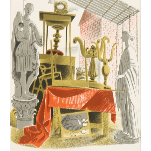 697 - Eric Ravilious, lithograph, the Antique Shop, Country Life 1938, 22cm x 14cm, mounted