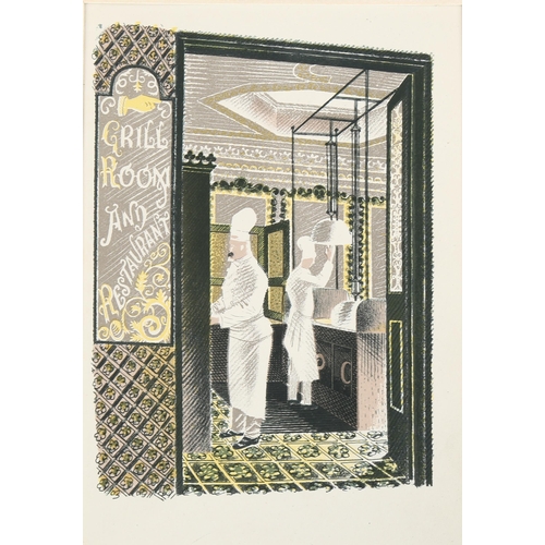 698 - Eric Ravilious, lithograph, the Grill Room and Restaurant, Country Life 1938, 22cm x 14cm, mounted