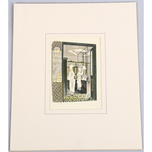 698 - Eric Ravilious, lithograph, the Grill Room and Restaurant, Country Life 1938, 22cm x 14cm, mounted