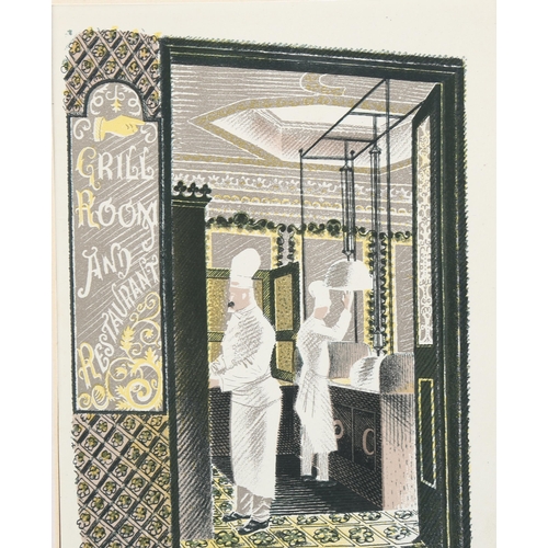 698 - Eric Ravilious, lithograph, the Grill Room and Restaurant, Country Life 1938, 22cm x 14cm, mounted