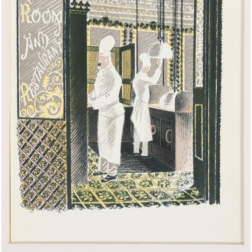 698 - Eric Ravilious, lithograph, the Grill Room and Restaurant, Country Life 1938, 22cm x 14cm, mounted