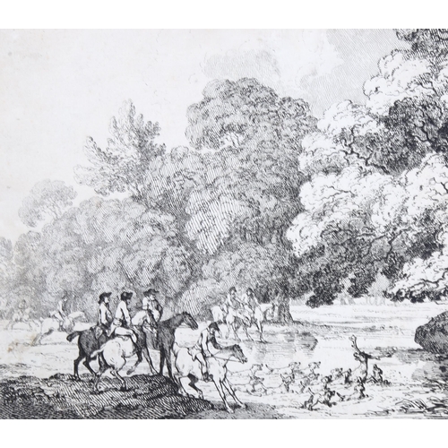 699 - Thomas Rowlandson, engraving, deer hunting, signed and dated in the plate 1787, 20cm x 30cm, mounted