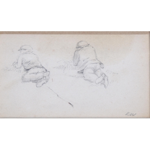 700 - Kate Greenaway RI (1846 - 1901), pencil study of 2 boys circa 1895, signed with initials, 7cm x 12cm... 