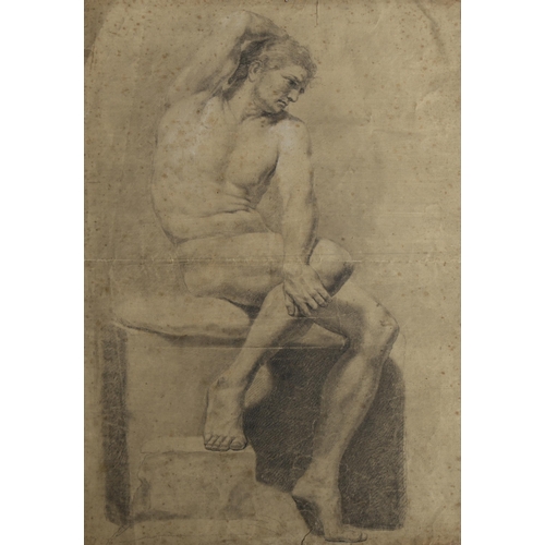 703 - Early 19th century British School, pencil Classical male nude, 52cm x 37cm, mounted