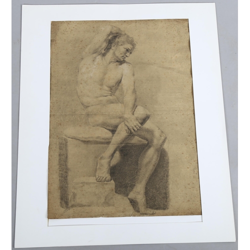 703 - Early 19th century British School, pencil Classical male nude, 52cm x 37cm, mounted