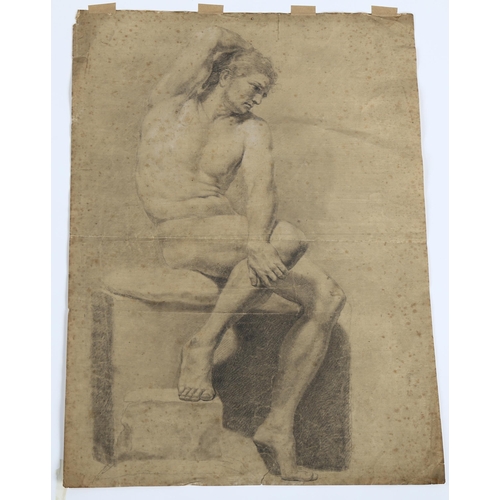 703 - Early 19th century British School, pencil Classical male nude, 52cm x 37cm, mounted