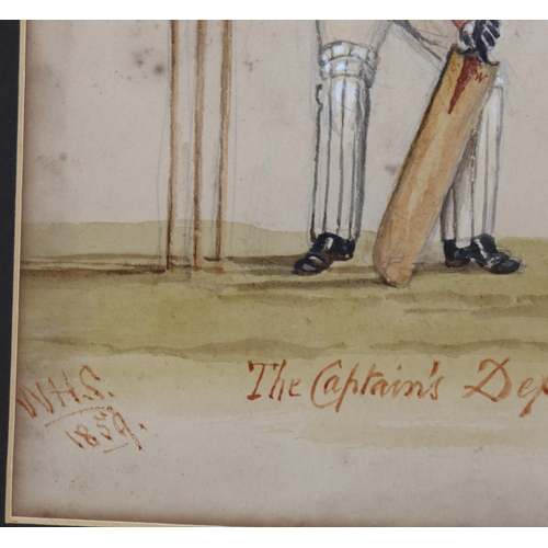 705 - 19th century English School, watercolour, an early study of cricket, signed with monogram dated 1859... 