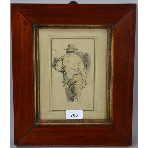 706 - Attributed to Thomas Rowlandson, pen and ink sketch, a country figure, unsigned, 17cm x 10cm, framed