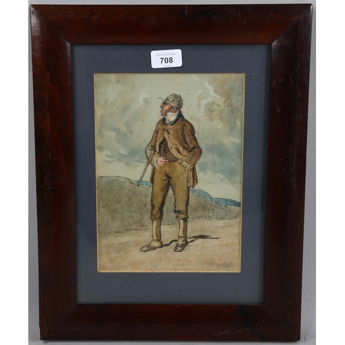 708 - Edith Oenone Sommerville (Irish, 1858 - 1949), watercolour, study of a gamekeeper, signed with monog... 