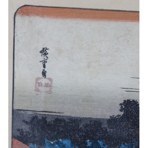 709 - Utagawa Hiroshige, rare woodblock print, pilgrims at the Fudo Shrine, Meguro 1833, image 23cm x 34cm... 