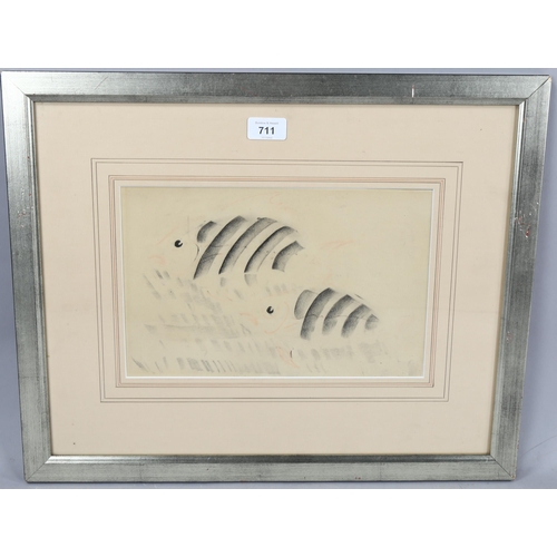 711 - Attributed to Ben Nicholson, lithograph, study of fish, circa 1920s, unsigned, with research documen... 