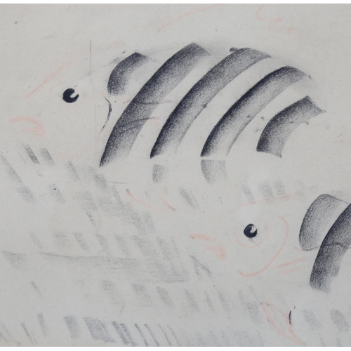 711 - Attributed to Ben Nicholson, lithograph, study of fish, circa 1920s, unsigned, with research documen... 