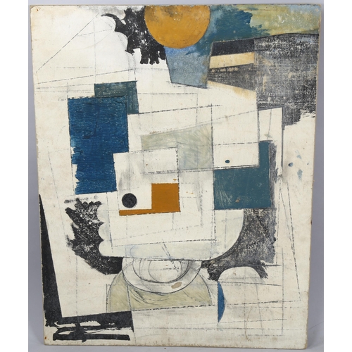 714 - Circle of Ben Nicholson, oil on board circa 1950s, abstract study, 75cm x 60cm, unframed