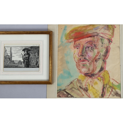 720 - Circle of Jack B Yeats, pastels, study of a man wearing a cap, unsigned, 34cm x 28cm, together with ... 