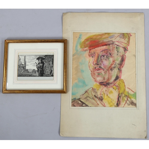 720 - Circle of Jack B Yeats, pastels, study of a man wearing a cap, unsigned, 34cm x 28cm, together with ... 