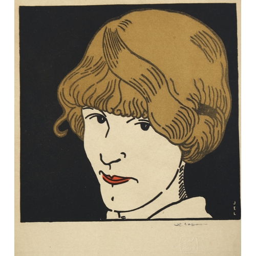 723 - Jean Emile Labourer (1877 - 1943), gilded embossed lithograph, portrait of a girl, with blind stamp,... 