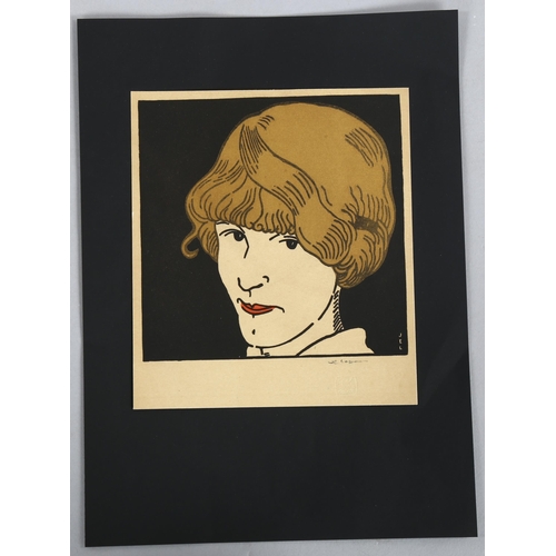 723 - Jean Emile Labourer (1877 - 1943), gilded embossed lithograph, portrait of a girl, with blind stamp,... 