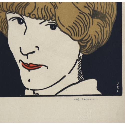 723 - Jean Emile Labourer (1877 - 1943), gilded embossed lithograph, portrait of a girl, with blind stamp,... 