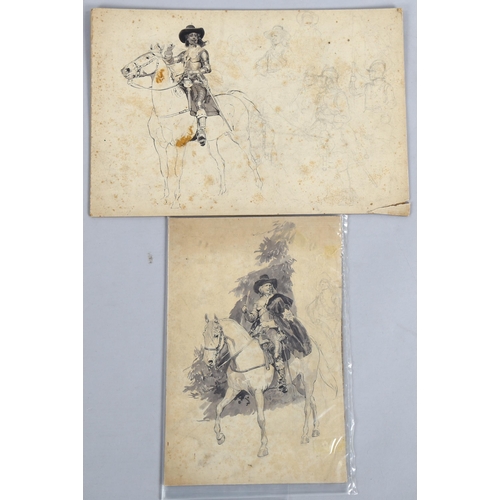 727 - Richard Caton Woodville (1856 - 1927), 2 original watercolour illustrations, Oliver Cromwell, larges... 