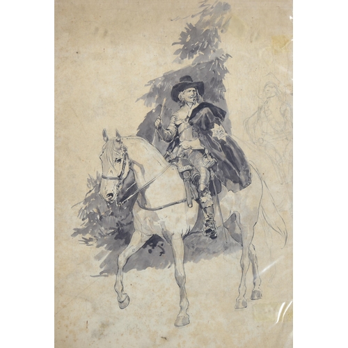 727 - Richard Caton Woodville (1856 - 1927), 2 original watercolour illustrations, Oliver Cromwell, larges... 