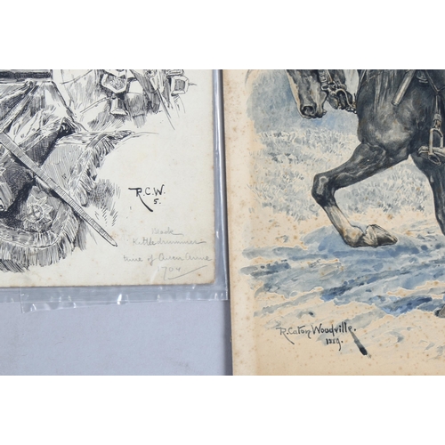 728 - Richard Caton Woodville (1856 - 1927), 2 watercolour/ink original illustrations, Oliver Cromwell bat... 